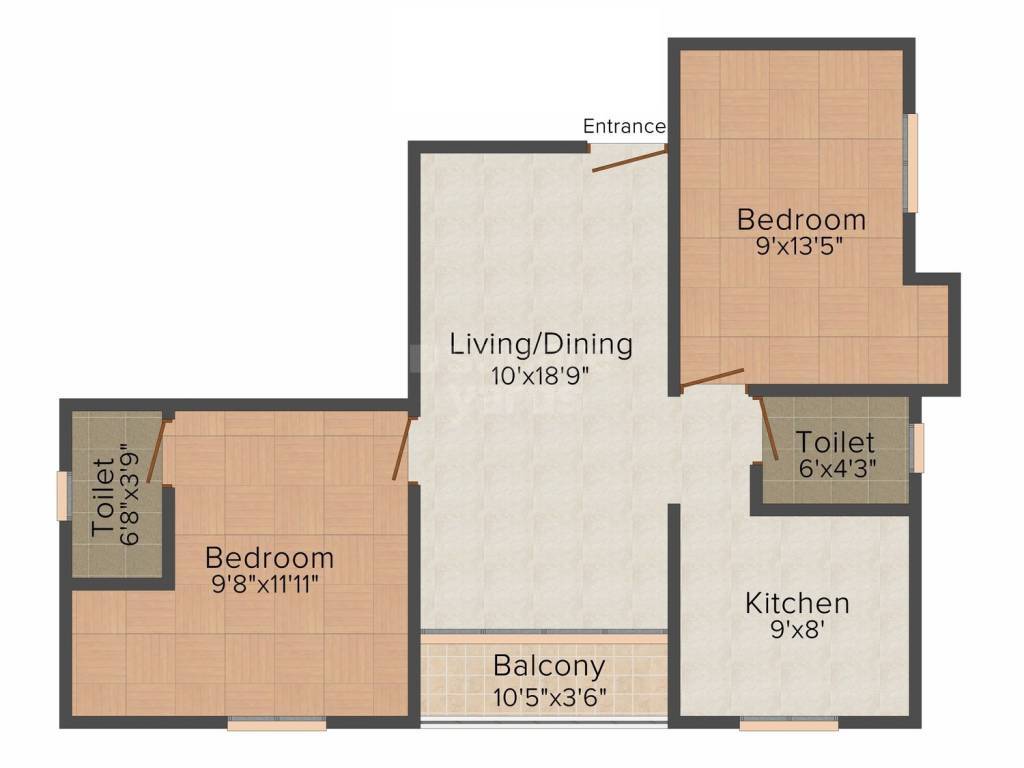 Floor plan of 2 BHK 858 Sq. Ft. Apartment in Aadhiti Adhava, Chennai