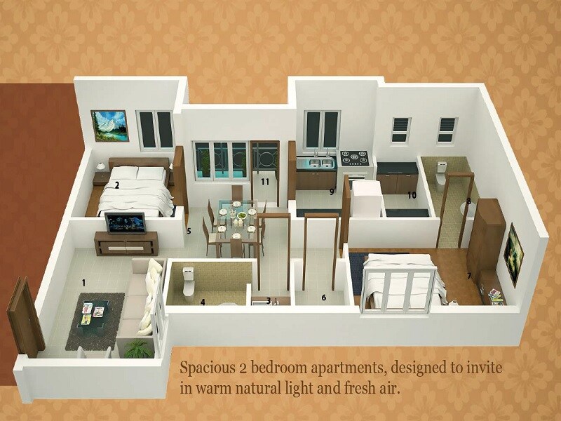 Floor plan of 2 BHK 1274 Sq. Ft. Apartment in Adinath Aashirwad, Chennai
