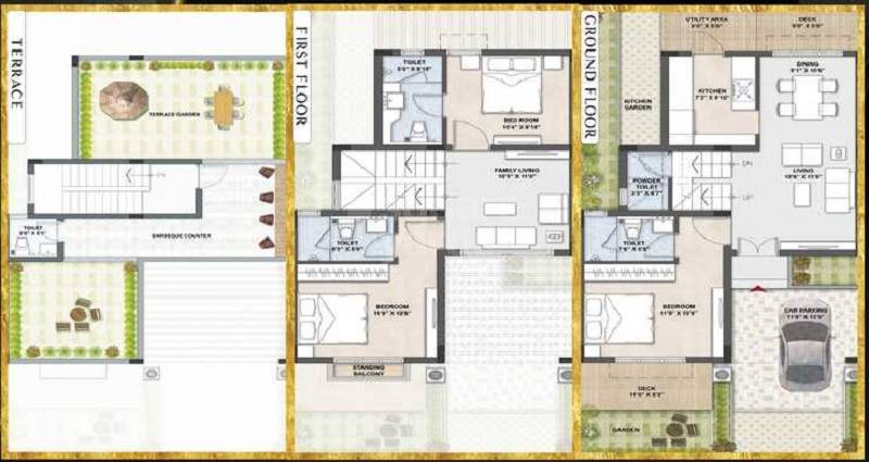Floor plan of 3 BHK 1641 Sq. Ft. Villa in Adityaram Palace City, Chennai