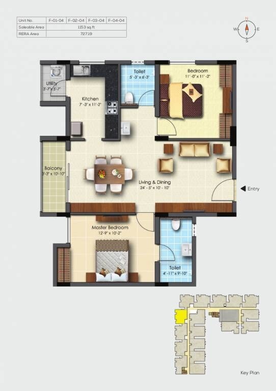Floor plan of 2 BHK 1153 Sq. Ft. Apartment in Adroit Fortune, Chennai