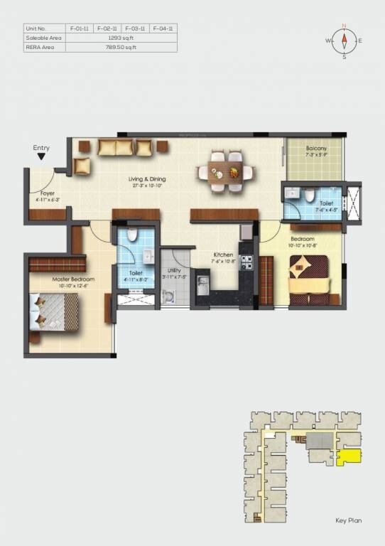 Floor plan of 2 BHK 1293 Sq. Ft. Apartment in Adroit Fortune, Chennai