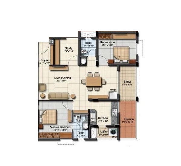 Floor plan of 2 BHK 1438 Sq. Ft. Apartment in Adroit House Of Ambal, Chennai