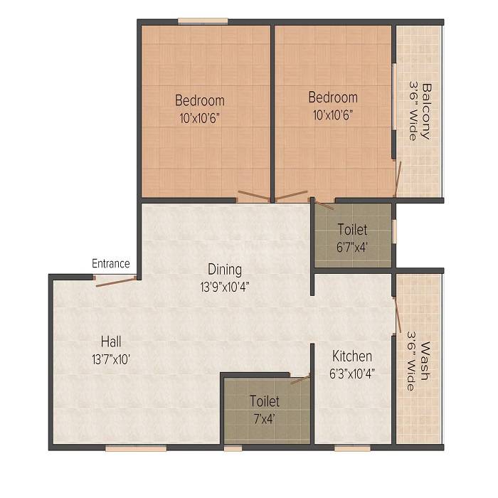 Floor plan of 2 BHK 921 Sq. Ft. Apartment in AJS Olivia, Chennai
