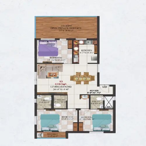 Floor plan of 3 BHK 1338 Sq. Ft. Apartment in AK Magnesite Microlite, Chennai