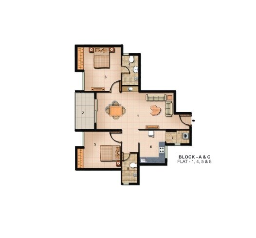 Floor plan of 2 BHK 1168 Sq. Ft. Apartment in Akila Heights, Chennai