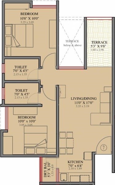 Floor plan of 2 BHK 994 Sq. Ft. Apartment in Akshaya Disney, Chennai