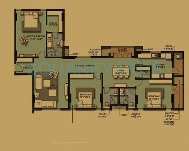 Floor plan of 3 BHK 2809 Sq. Ft. Apartment in Akshaya Homes 36 Carat, Chennai