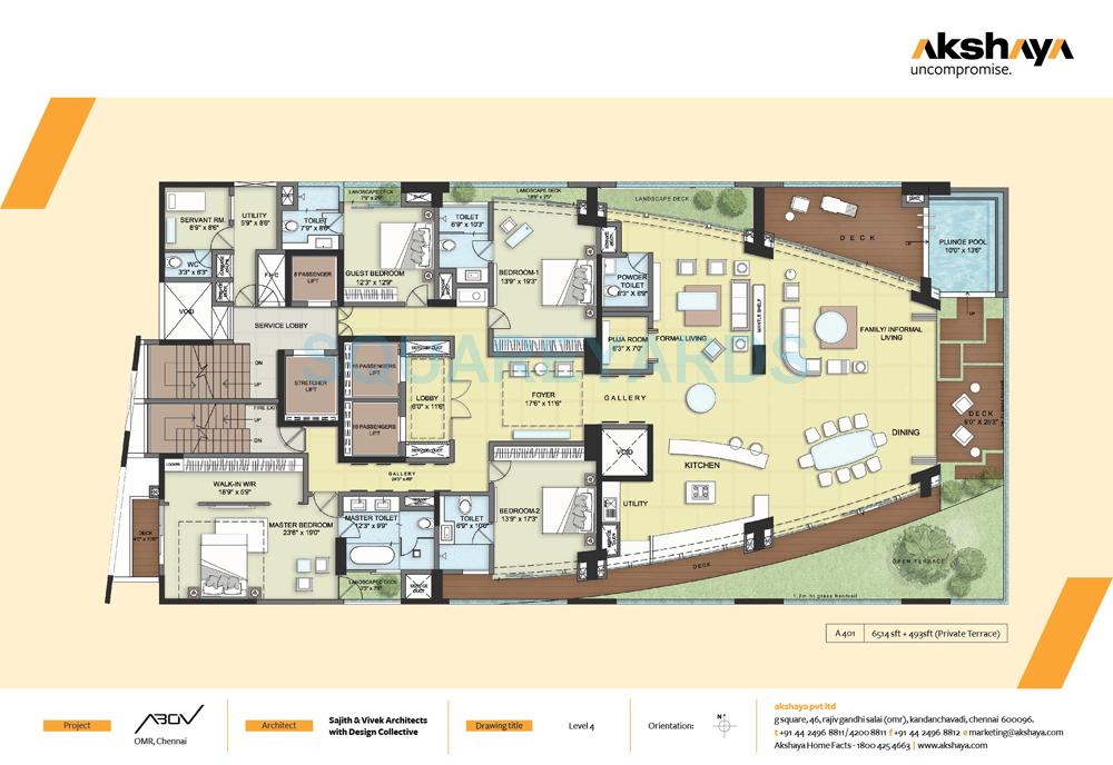 Floor plan of 4 BHK 6514 Sq. Ft. Apartment in Akshaya Homes Abov, Chennai