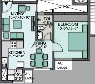 Floor plan of 1 BHK 610 Sq. Ft. Apartment in Akshaya Homes January, Chennai