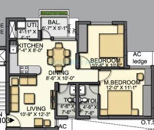 Floor plan of 2 BHK 938 Sq. Ft. Apartment in Akshaya Homes January, Chennai