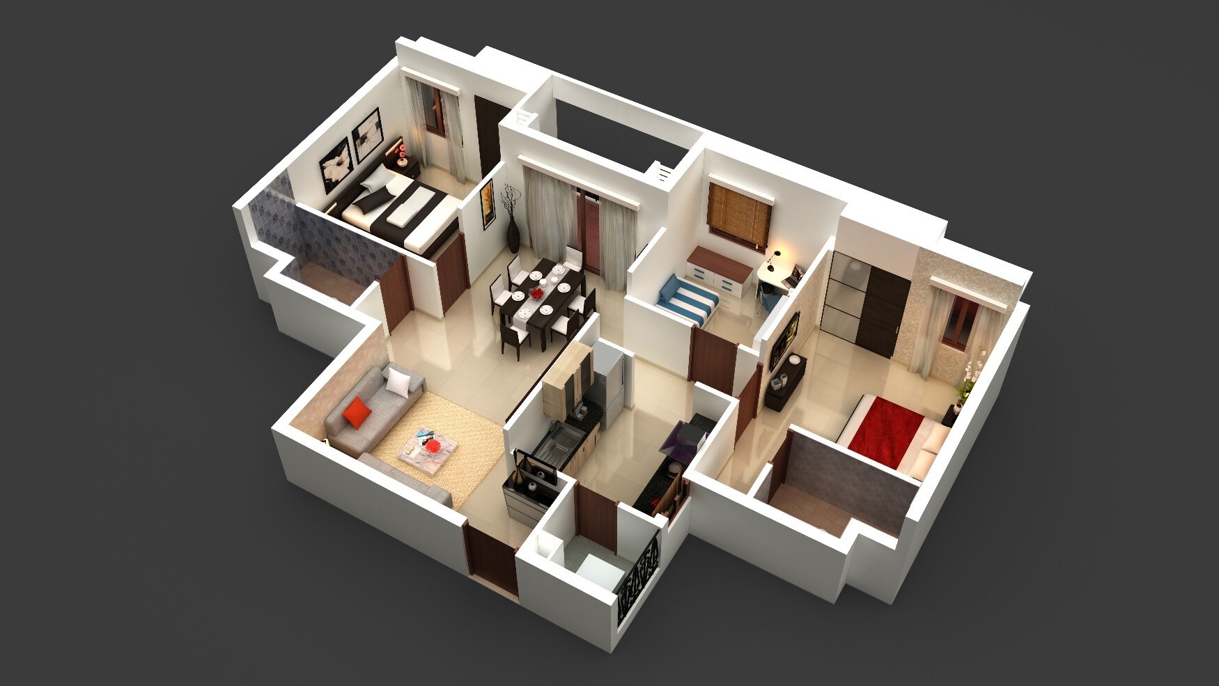 Floor plan of 2 BHK 1155 Sq. Ft. Apartment in Akshaya Homes Republic, Chennai