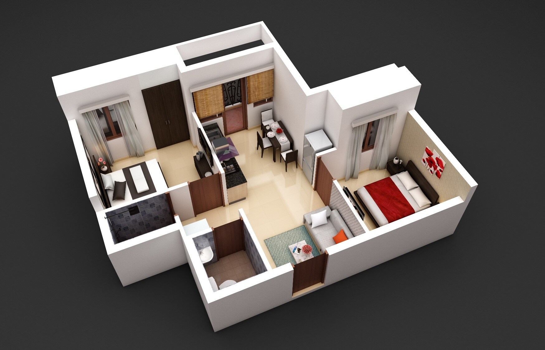 Floor plan of 2 BHK 913 Sq. Ft. Apartment in Akshaya Homes Republic, Chennai