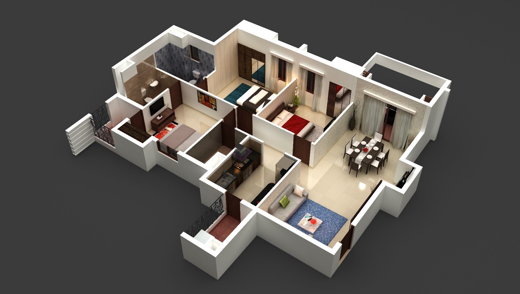 Floor plan of 3 BHK 1348 Sq. Ft. Apartment in Akshaya Homes Republic, Chennai