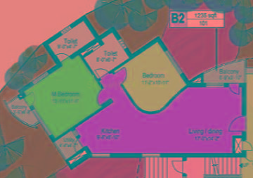 Floor plan of 2 BHK 1235 Sq. Ft. Apartment in Akshaya Homes The Belvedere, Chennai