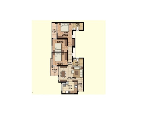 Floor plan of 3 BHK 1335 Sq. Ft. Apartment in Akshaya Orlando, Chennai