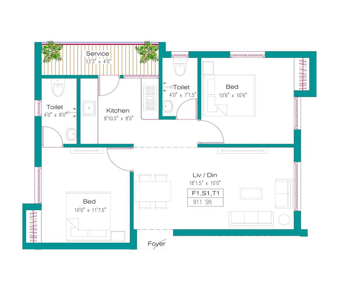 2 BHK 911 Sq. Ft. Apartment in Southland Alankar Fortuna