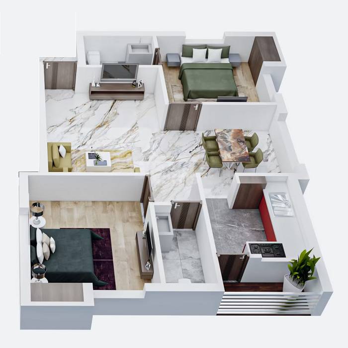Floor plan of 2 BHK 886 Sq. Ft. Apartment in Southland Alankar Garnet, Chennai