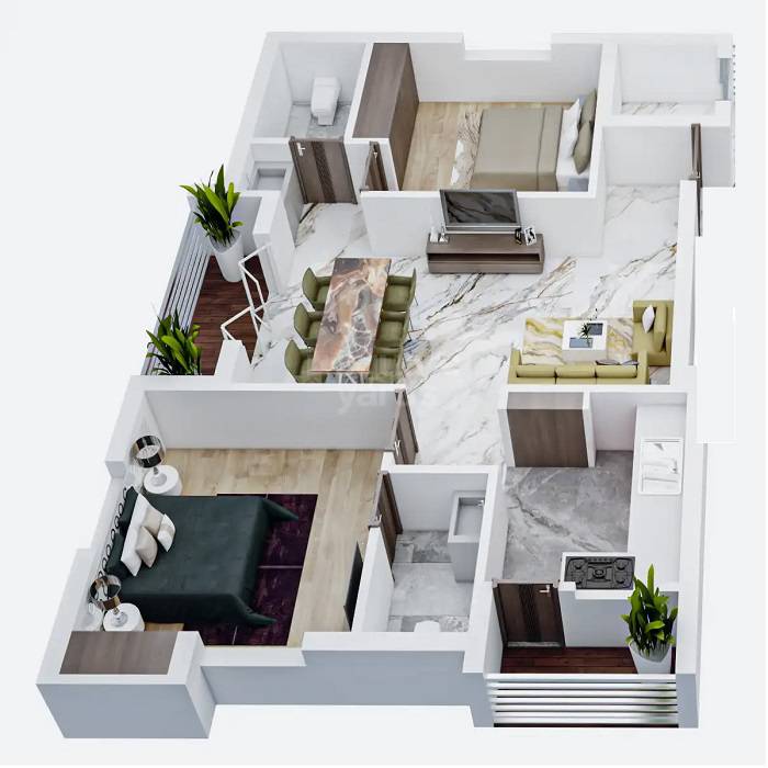 Floor plan of 2 BHK 929 Sq. Ft. Apartment in Southland Alankar Garnet, Chennai