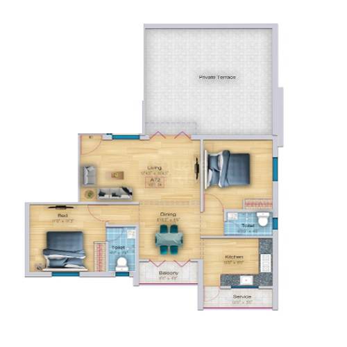 Floor plan of 2 BHK 872 Sq. Ft. Apartment in Southland Alankar Imperial, Chennai