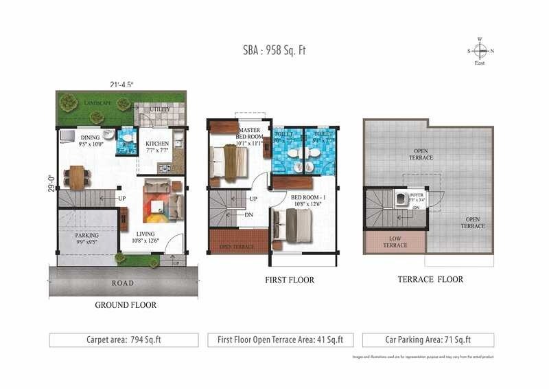 Floor plan of 2 BHK 794 Sq. Ft. Villa in Alliance Humming Gardens, Chennai