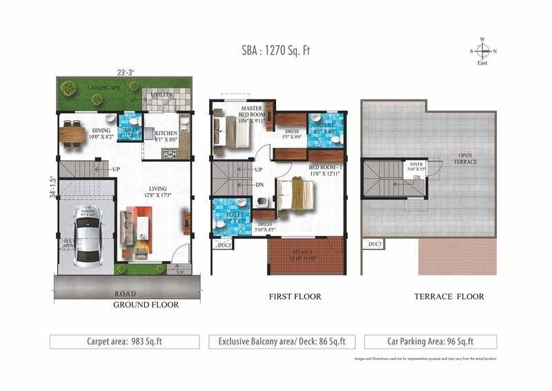 Floor plan of 2 BHK 983 Sq. Ft. Villa in Alliance Humming Gardens, Chennai