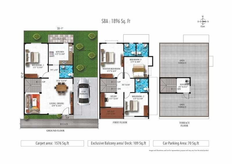 Floor plan of 4 BHK 1576 Sq. Ft. Villa in Alliance Humming Gardens, Chennai