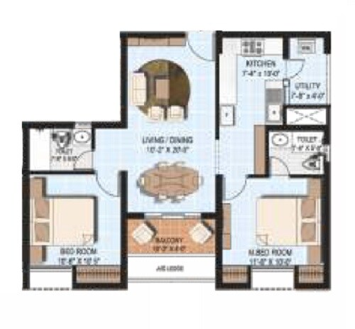 Floor plan of 2 BHK 1085 Sq. Ft. Apartment in Alliance Orchid Springs, Chennai