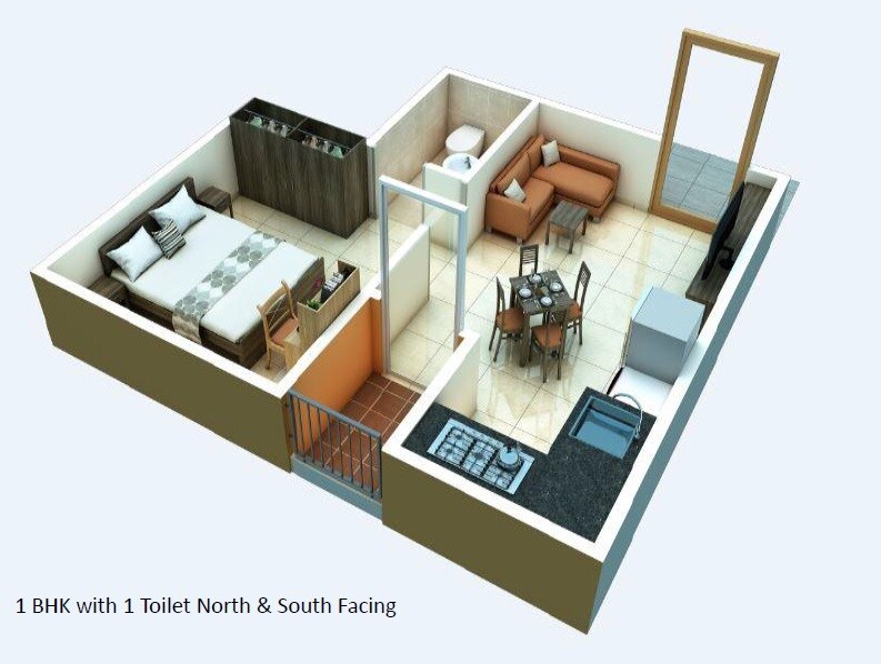 Floor plan of 1 BHK 480 Sq. Ft. Apartment in Alliance Urbanrise Jubilee Residences, Chennai