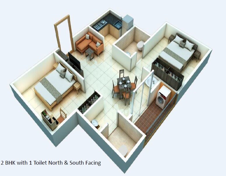 Floor plan of 2 BHK 590 Sq. Ft. Apartment in Alliance Urbanrise Jubilee Residences, Chennai