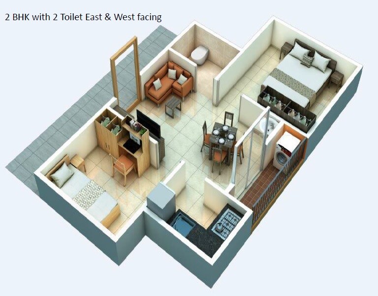Floor plan of 2 BHK 690 Sq. Ft. Apartment in Alliance Urbanrise Jubilee Residences, Chennai