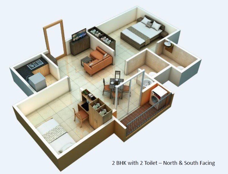 Floor plan of 2 BHK 717 Sq. Ft. Apartment in Alliance Urbanrise Jubilee Residences, Chennai