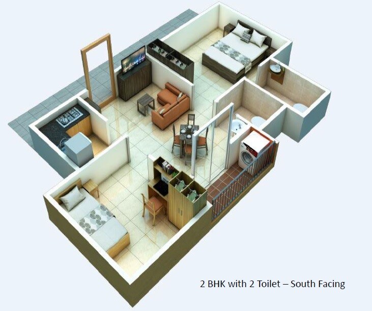 Floor plan of 2 BHK 817 Sq. Ft. Apartment in Alliance Urbanrise Jubilee Residences, Chennai