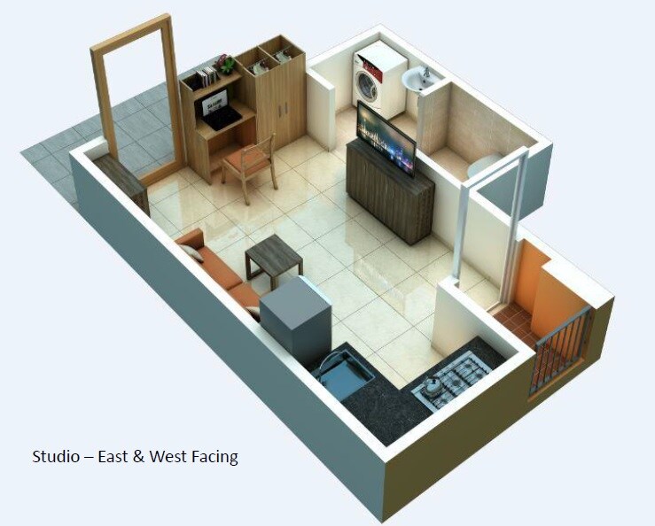 Floor plan of 326 Sq. Ft. Studio in Alliance Urbanrise Jubilee Residences, Chennai