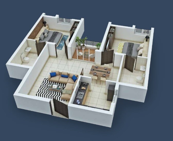 2 BHK 832 Sq. Ft. Apartment