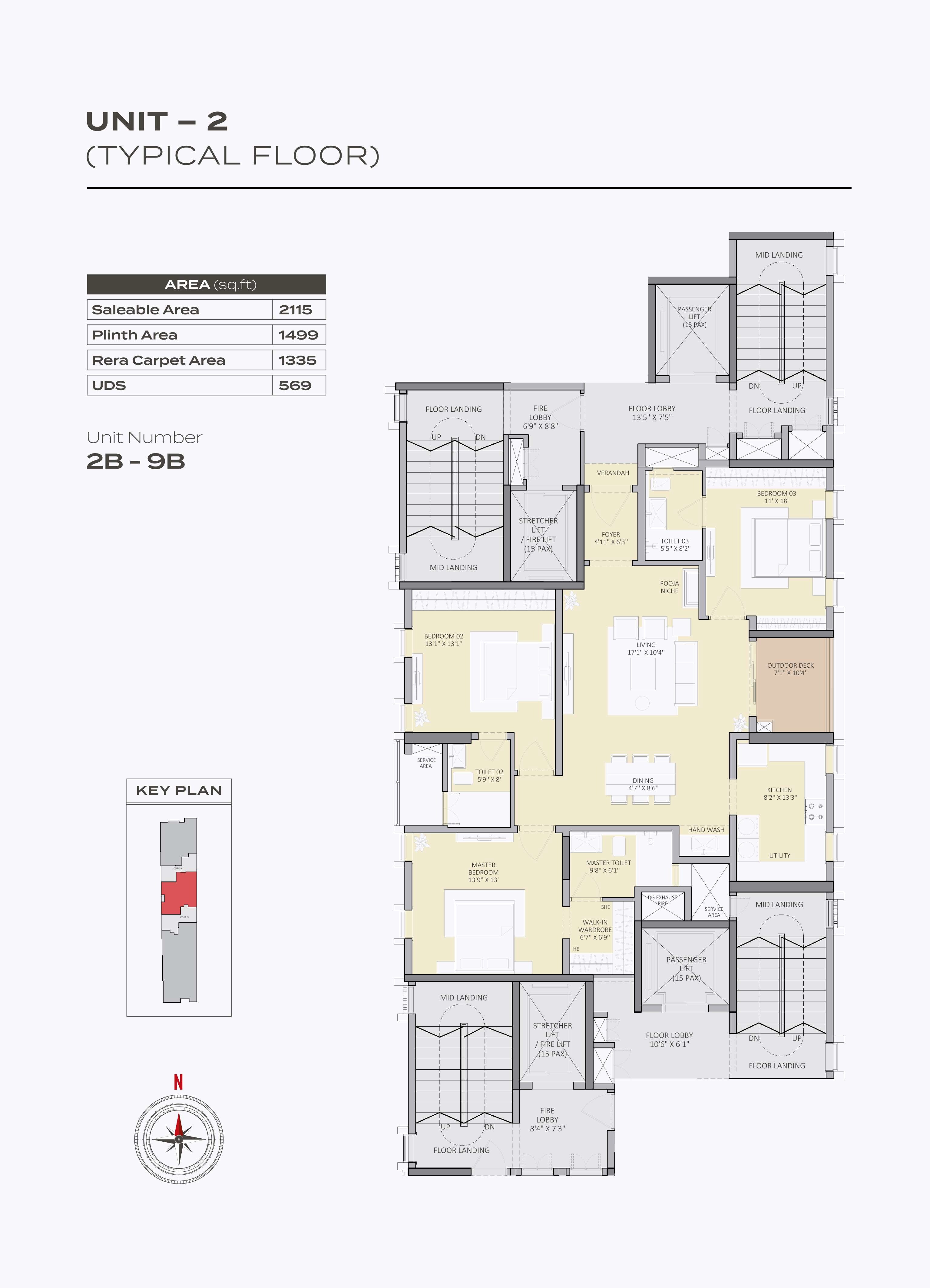Floor plan of 3 BHK 2115 Sq. Ft. Apartment in Altis Elevender, Chennai