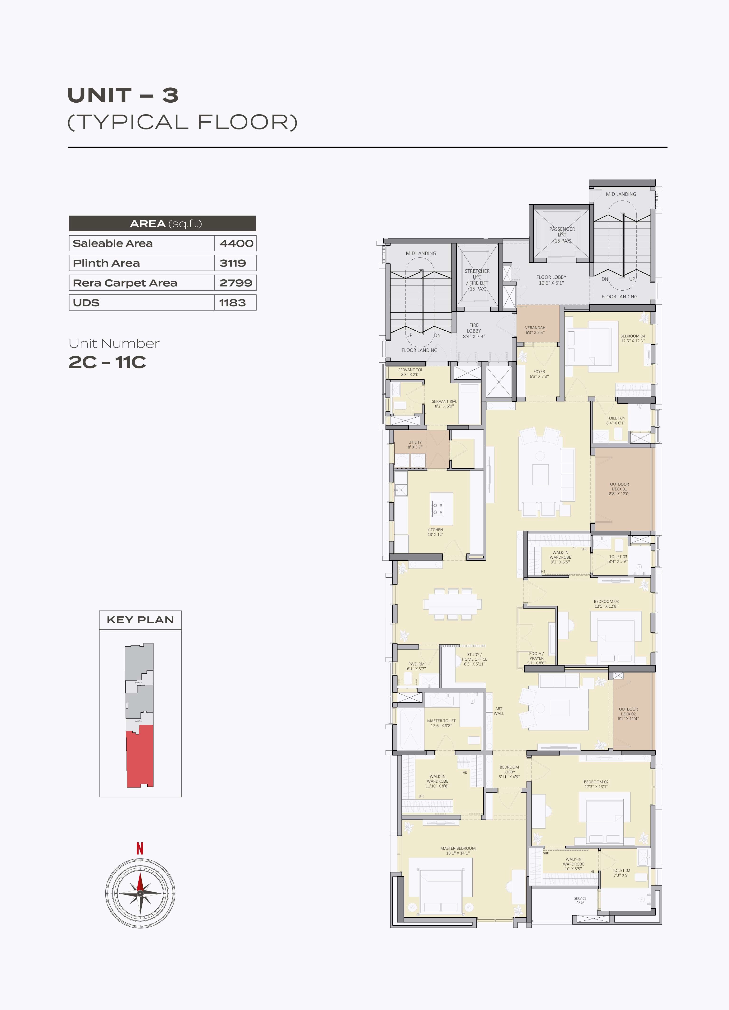 Floor plan of 4 BHK 4400 Sq. Ft. Apartment in Altis Elevender, Chennai