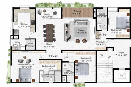 3 BHK 2351 Sq. Ft. Apartment