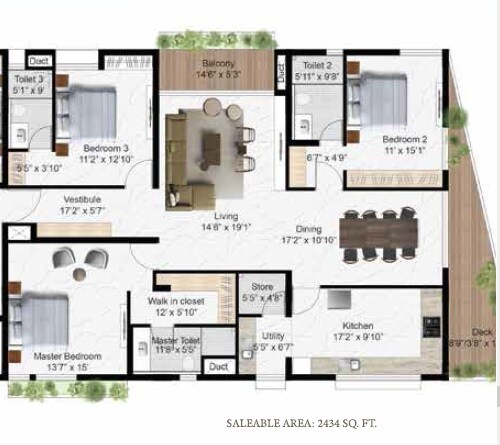 3 BHK 2434 Sq. Ft. Apartment