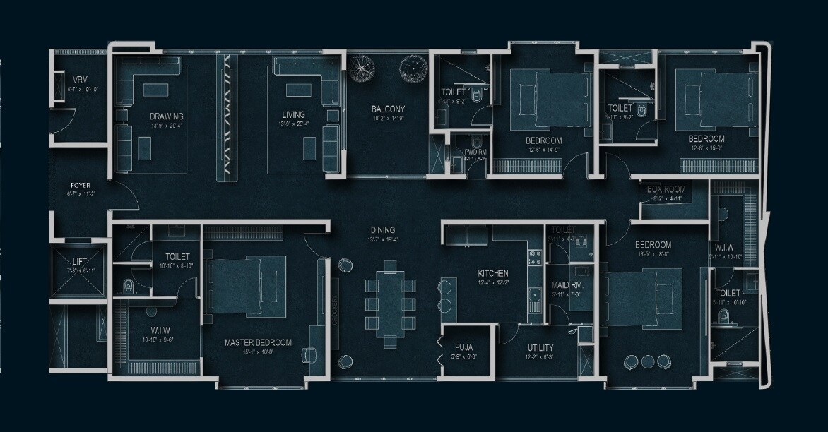 Floor plan of 4 BHK 4530 Sq. Ft. Apartment in Amara Ahaana, Chennai