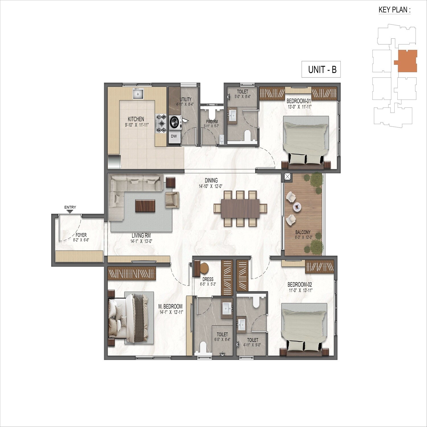 Floor plan of 3 BHK 2184 Sq. Ft. Apartment in Amara Alaaya, Chennai
