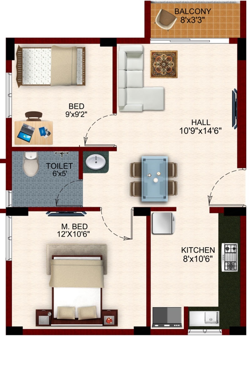 2 BHK 633 Sq. Ft. Apartment in Amarprakash Temple Waves