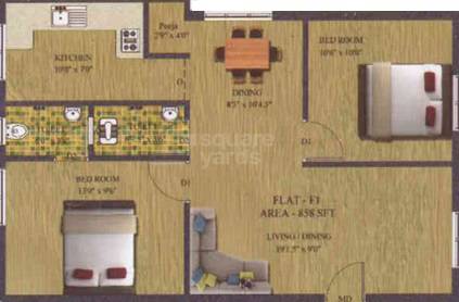 Floor plan of 2 BHK 585 Sq. Ft. Apartment in Amudha Yasodha, Chennai