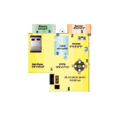Floor plan of 1 BHK 564 Sq. Ft. Apartment in Amudhas SSR Pankajam Aabharana, Chennai