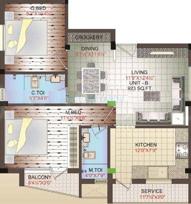 Floor plan of 2 BHK 923 Sq. Ft. Apartment in Annai Sai Realty Sai Thejus Phase Ii, Chennai