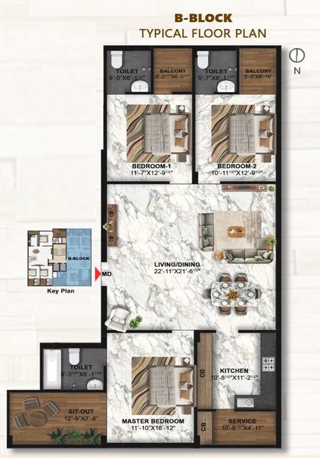 3 BHK 2000 Sq. Ft. Apartment