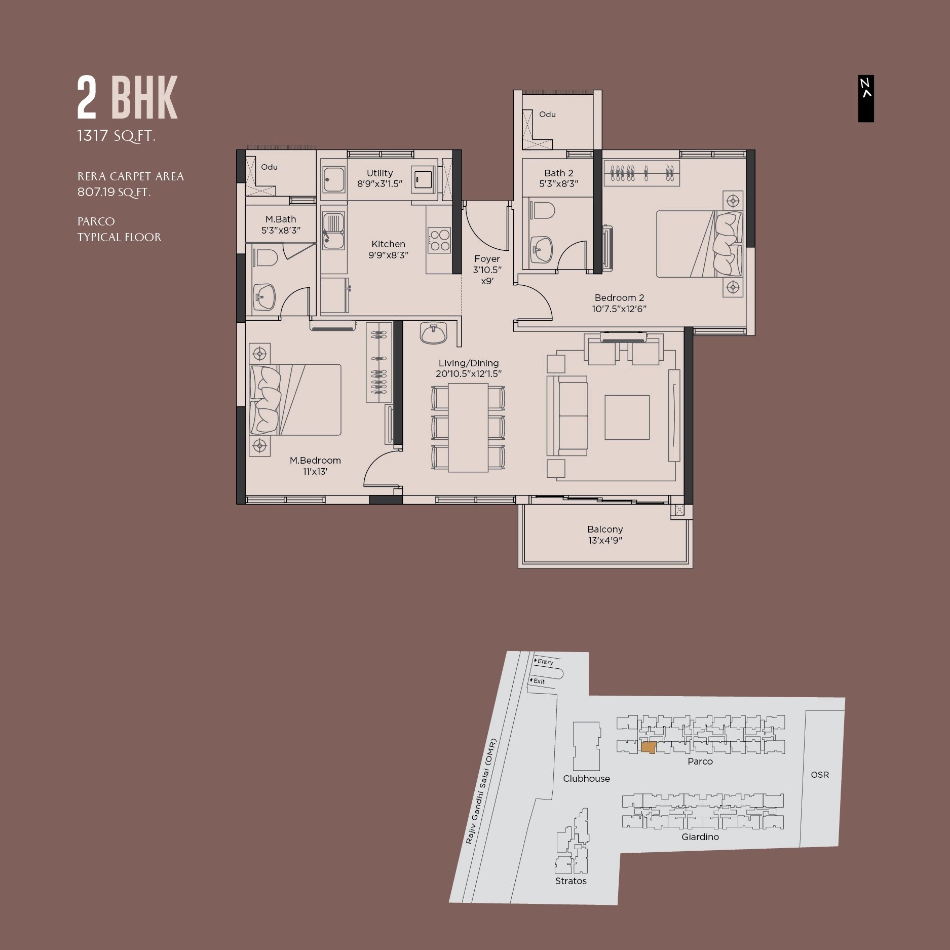 Floor plan of 2 BHK 1317 Sq. Ft. Apartment in Appaswamy Altezza, Chennai