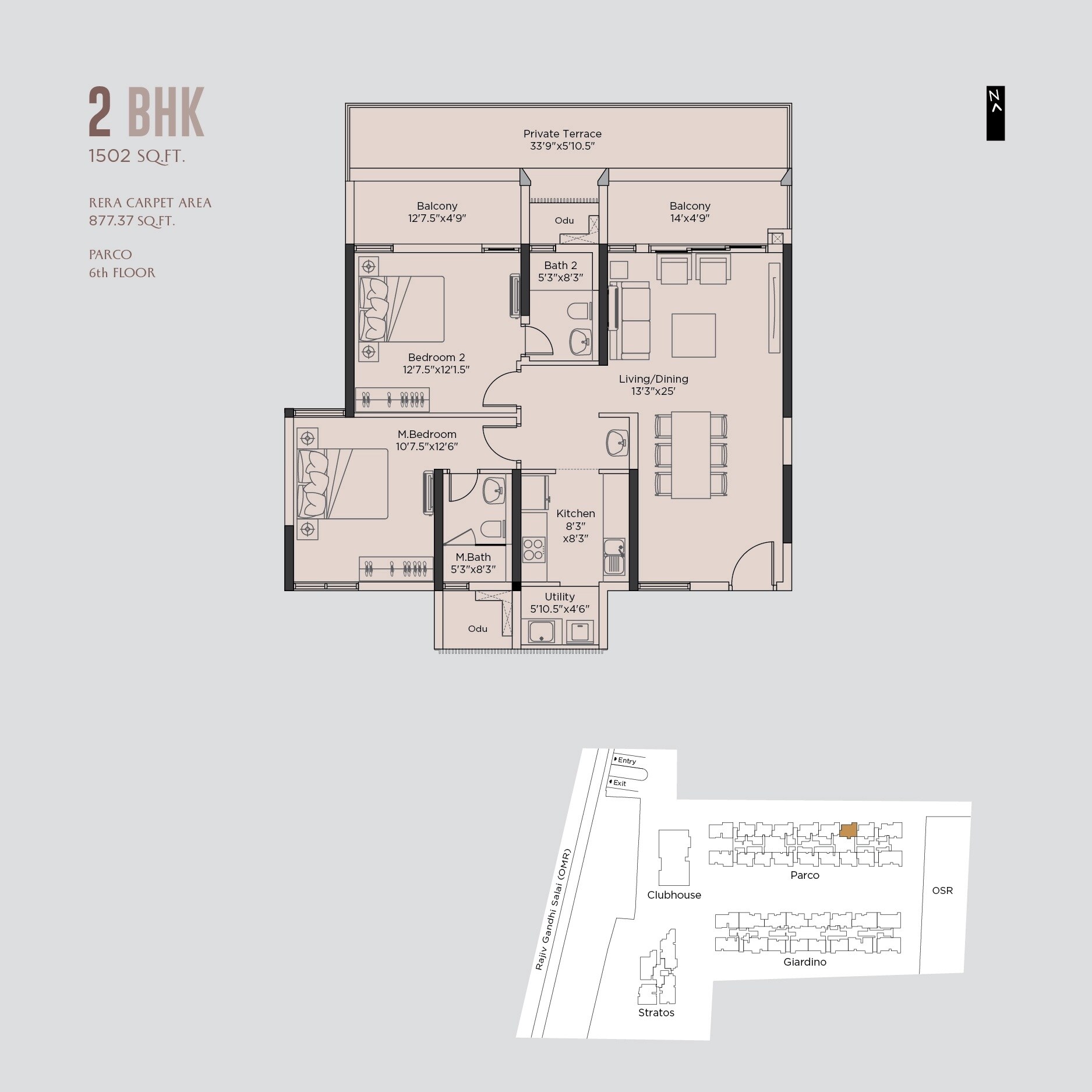 Floor plan of 2 BHK 1502 Sq. Ft. Apartment in Appaswamy Altezza, Chennai