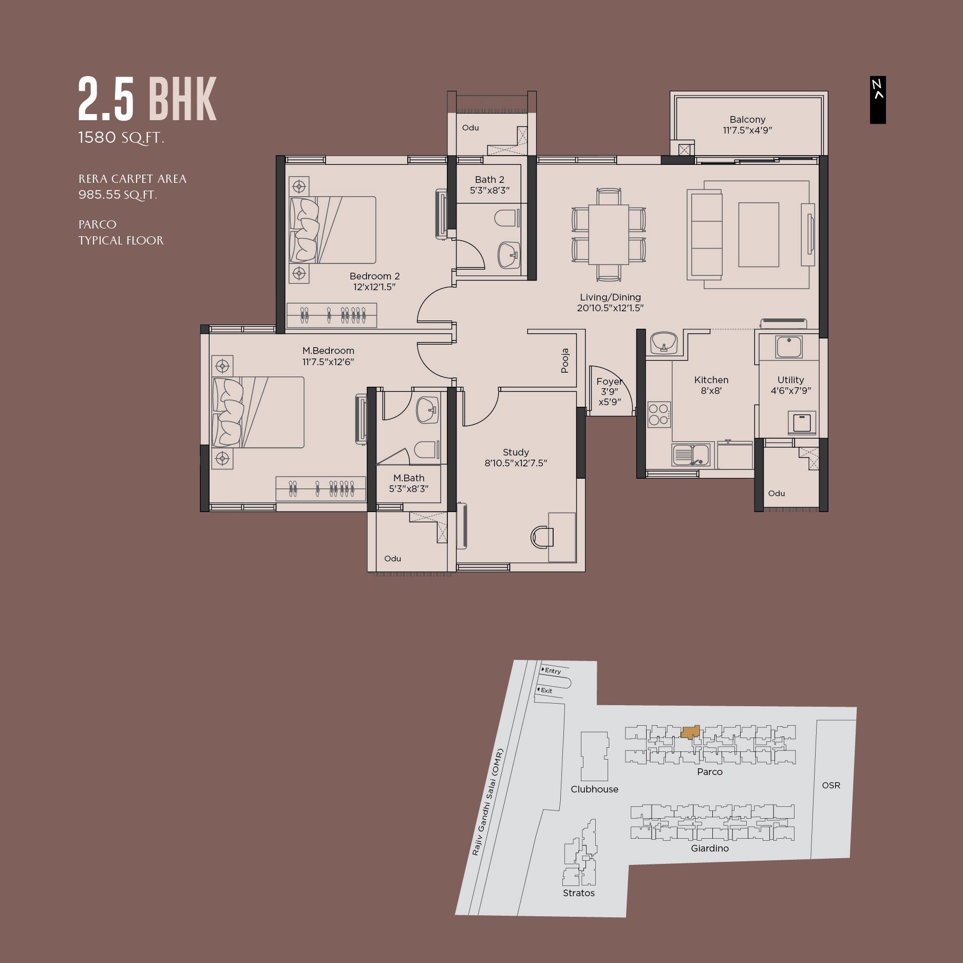 Floor plan of 2 BHK 1580 Sq. Ft. Apartment in Appaswamy Altezza, Chennai