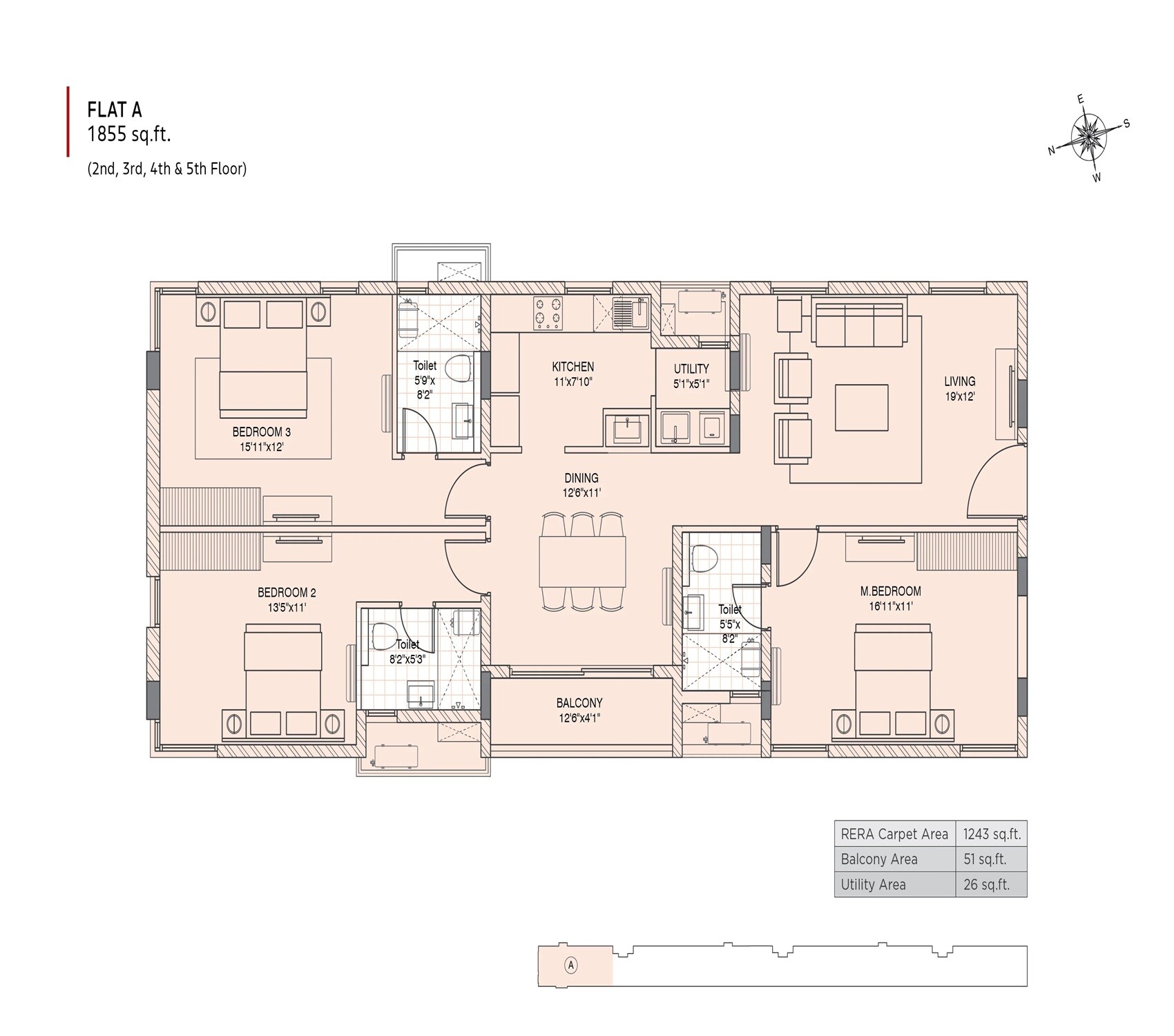 Floor plan of 3 BHK 1855 Sq. Ft. Apartment in Appaswamy Avalon, Chennai