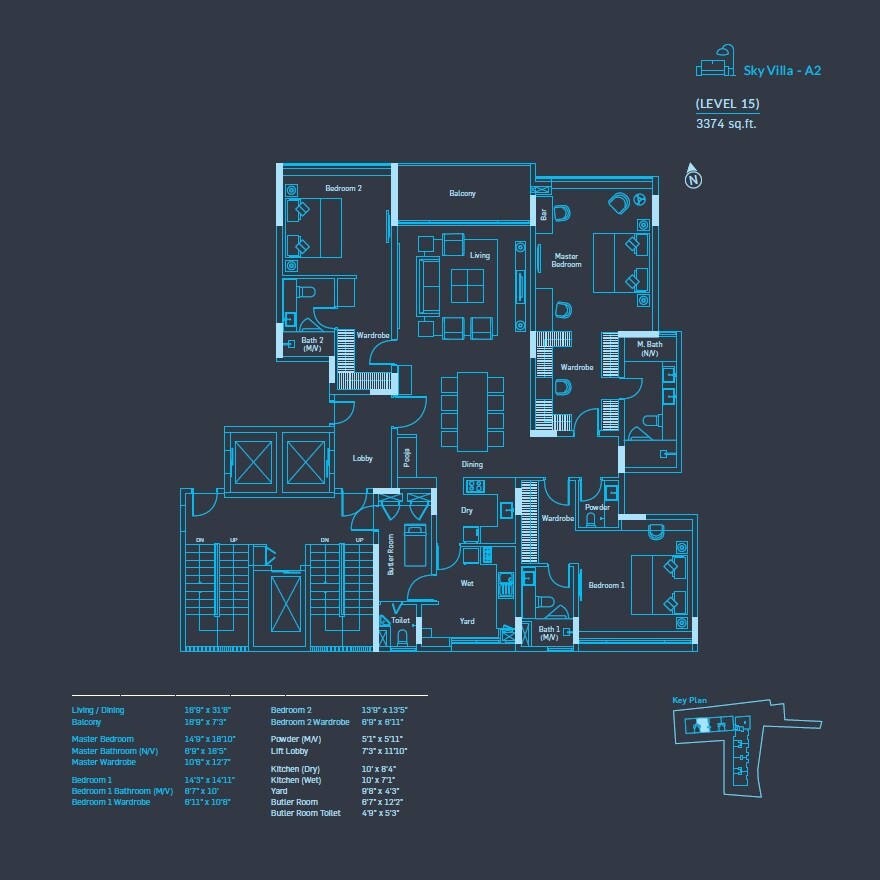 Floor plan of 3 BHK 3374 Sq. Ft. Apartment in Appaswamy Azure The Oceanic, Chennai